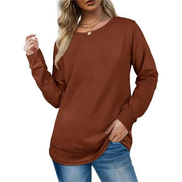Womens Crewneck Sweatshirt Long Sleeve Tunic Top Fall Shirt for Leggings - Picture 2 of 5